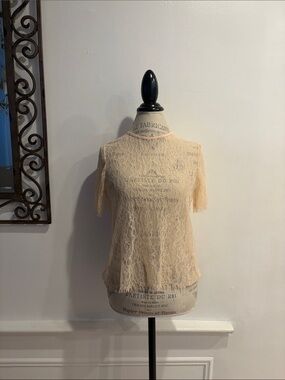 Zara Sheer Lace Short Sleeve Top - Peach